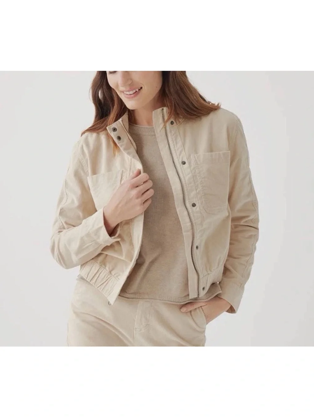 Pact Neutral Lightweight Corduroy Bomber Jacket 98% Cotton - Picture 3 of 3